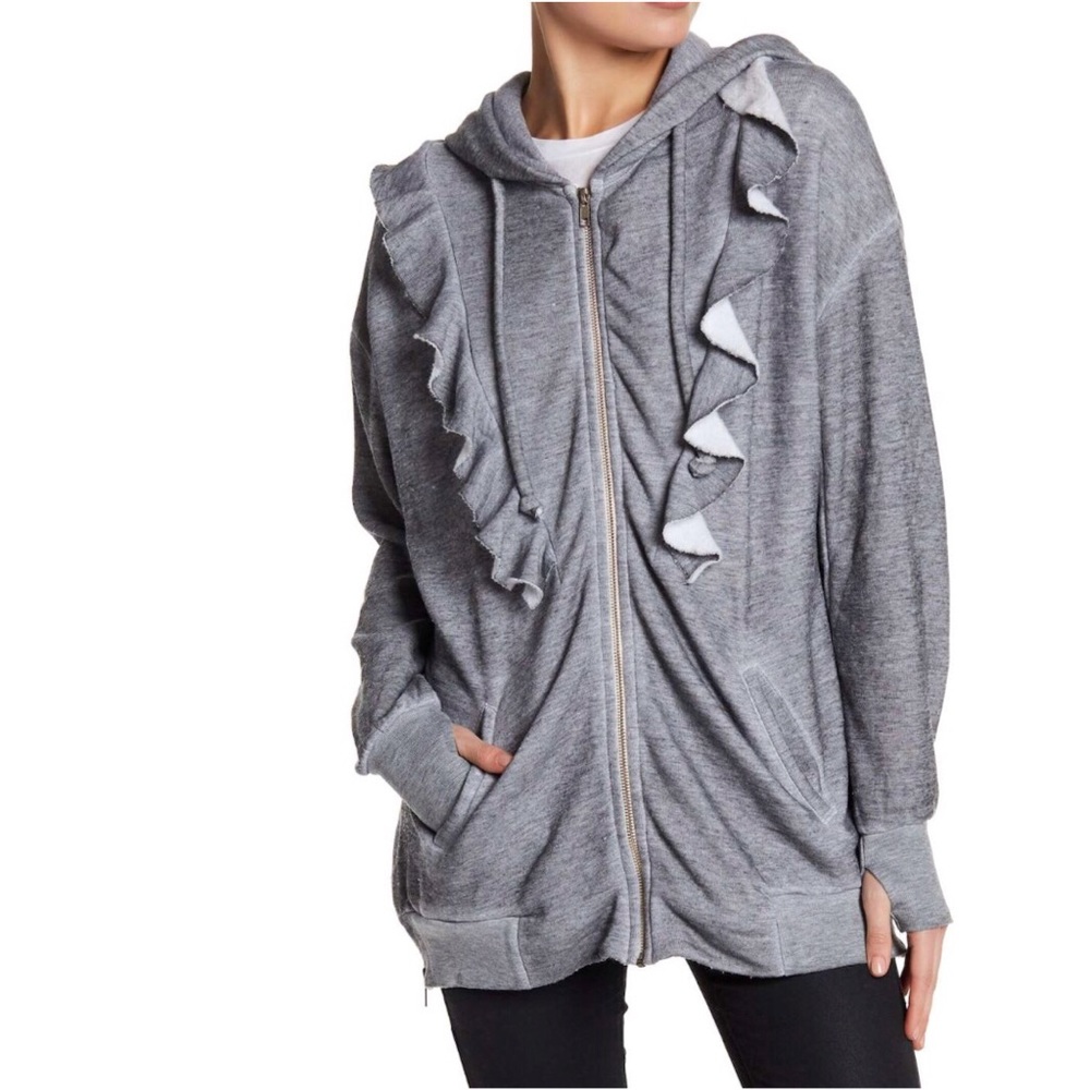 Wildfox Minka Burnout Ruffle Hoodie Grey XS New - Picture 4 of 8